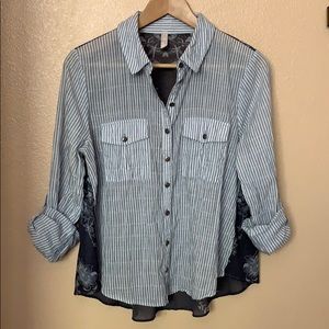 Free People Button up Sheer Blouse, S